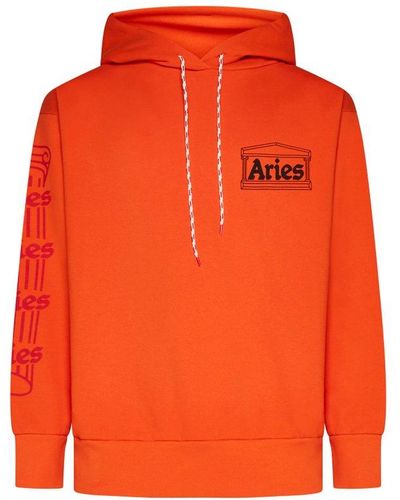 Aries Logo Printed Drawstring Hoodie - Orange