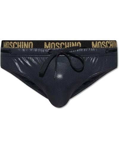 Moschino Glittered Logo Glossy Swim Briefs - Black