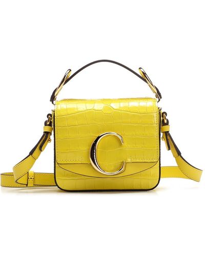 Chloé Mini "chloé C" Bag In Embossed Leather - Yellow