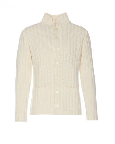 Brian Dales Long Sleeved Buttoned Knitted Cardigan - White