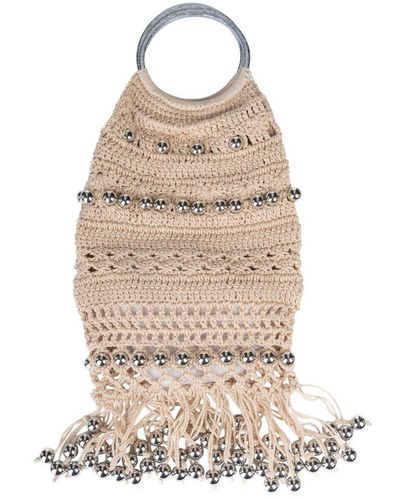 Rabanne Beaded Crochet Tote Bag - Natural