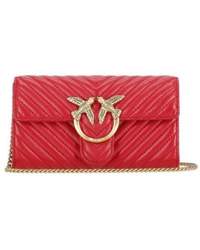 Pinko Logo-plaque Chain-linked Quilted Shoulder Bag - Red