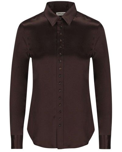 Saint Laurent Buttoned Long-sleeved Shirt - Brown