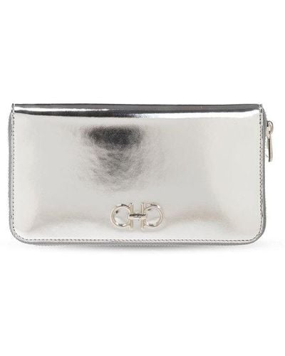 Ferragamo Leather Wallet With Logo - Grey