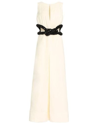 Jil Sander Embellished Embroidered Gown - White