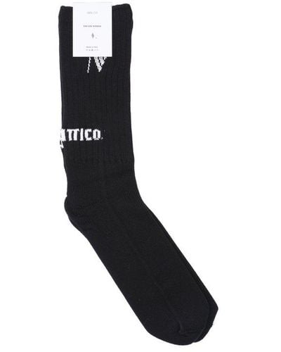 The Attico Logo Intarsia Knitted Socks - Black