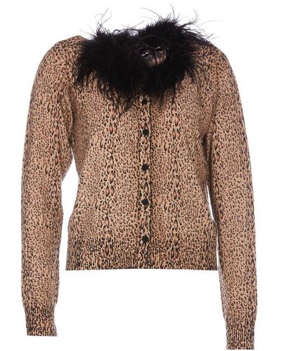 Twin Set Leopard-printed Feather-detailed Buttoned Cardigan - Brown