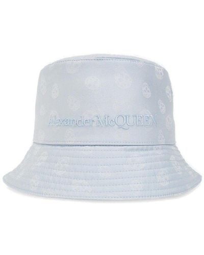 Alexander McQueen Light Bucket Hat With Skull Pattern - Blue
