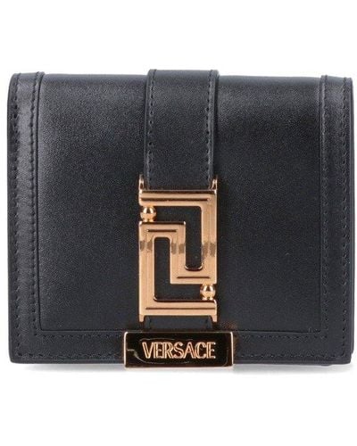 Versace Logo Detailed Fold-over Wallet - Black