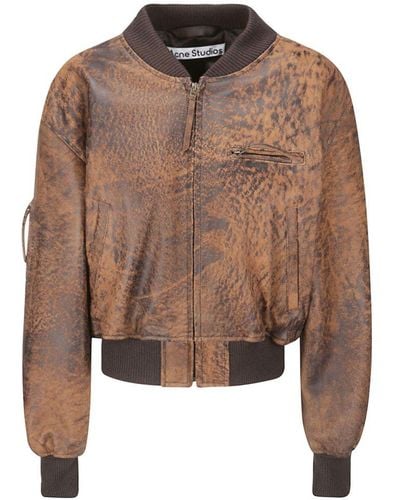 Acne Studios Abstract Printed Cropped Bomber Jacket - Brown