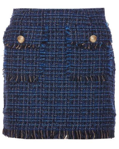 Liu Jo Frayed-edge Tweed Mini Skirt - Blue