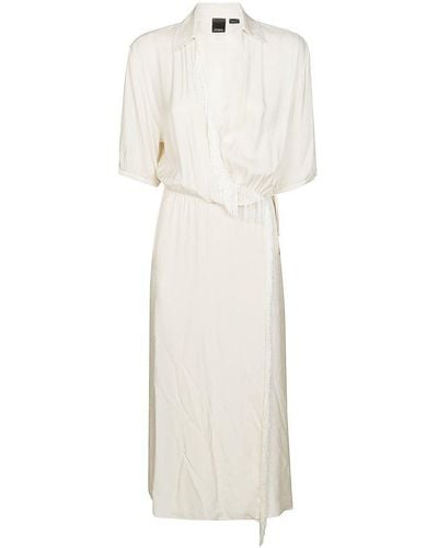 Pinko V-neck Twill Midi Dress - White