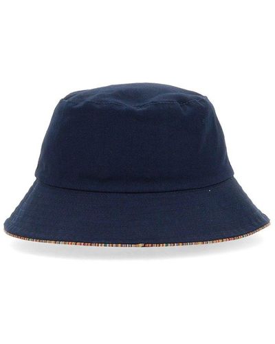Paul Smith Logo Embroidered Reversible Bucket Hat - Blue