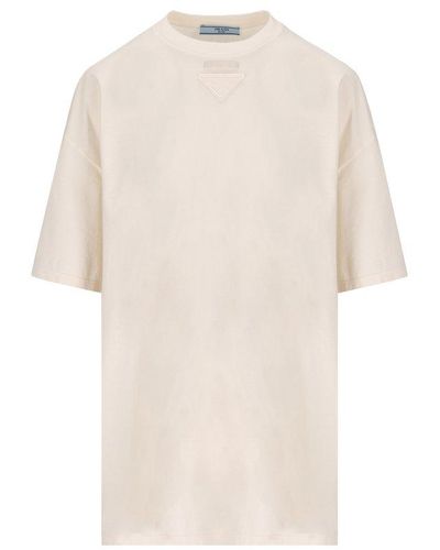 Prada Logo Triangle Crewneck T-shirt - White