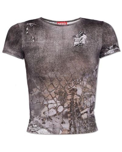 DIESEL Cropped T-shirt With Abstract Print - Gray