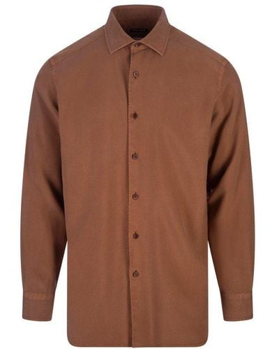 Zegna Long Sleeved Buttoned Shirt - Brown