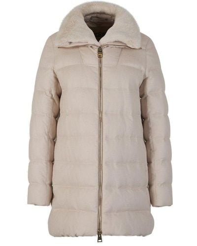 Herno Zip-up Quilted Padded Long Jacket - Natural