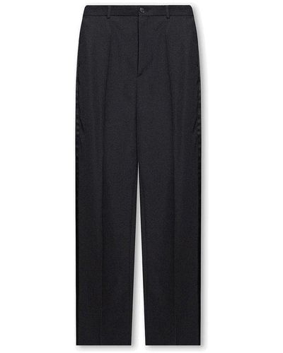 Balenciaga Wool Pleat-Front Pants - Black