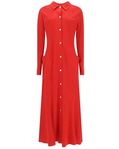 The Row Buttoned Long-sleeved Midi Dress - Red