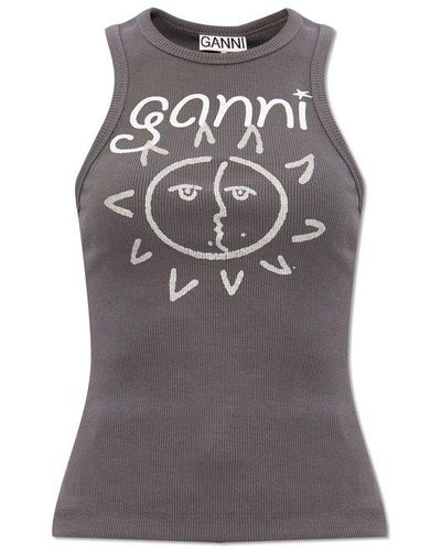 Ganni Printed Top, - Grey