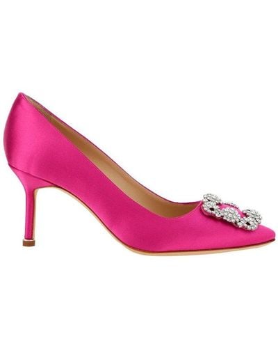 Manolo Blahnik Hangisi Embellished Pointed Toe Court Shoes - Pink