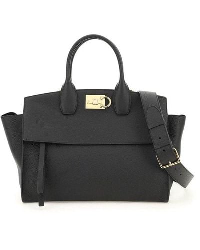 Ferragamo Grained Leather Studio Bag - Black