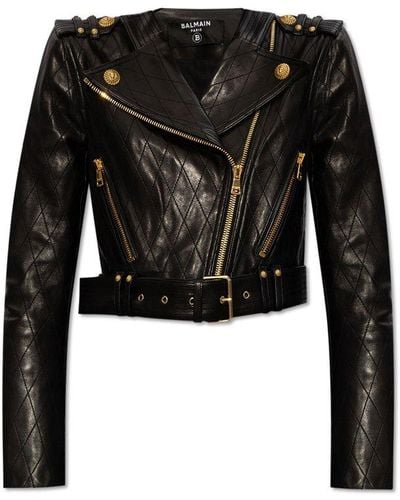 Balmain Leather Jacket, - Black