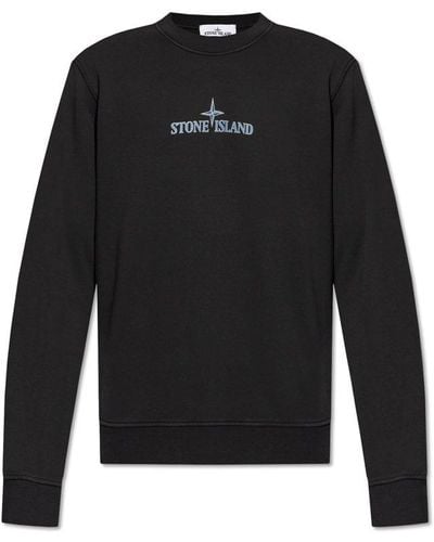 Stone Island Logo Printed Crewneck Sweatshirt - Black