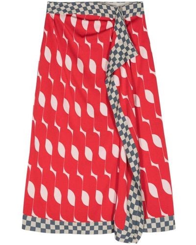 Dries Van Noten Geometric Printed Slit-detailed Skirt - Red