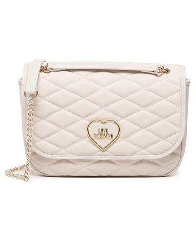 Love Moschino Logo Plaque Quilted Shoulder Bag - Natural