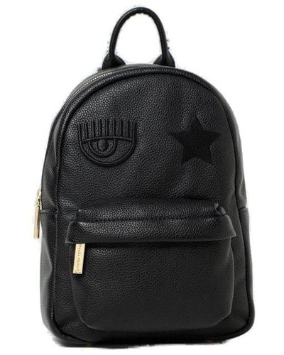 Chiara Ferragni Eye Star Embroidered Zipped Backpack - Black