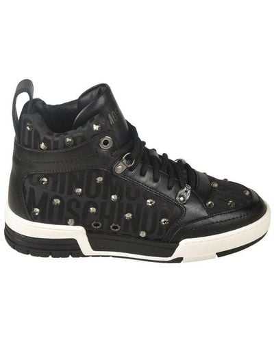Moschino Logo-printed High-top Lace-up Sneakers - Black