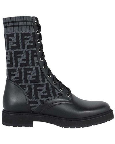 Fendi Rockoko Ff Lace-up Combat Boots - Black