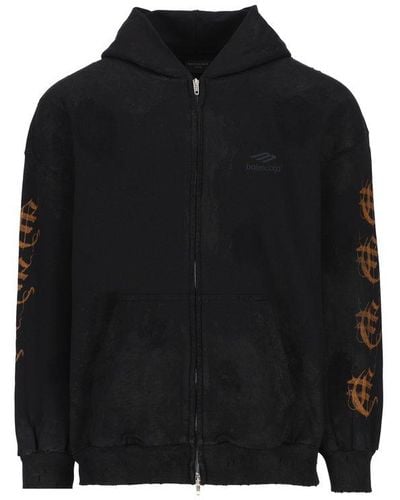 Balenciaga Faded Zip-up Small Fit Hoodie - Black