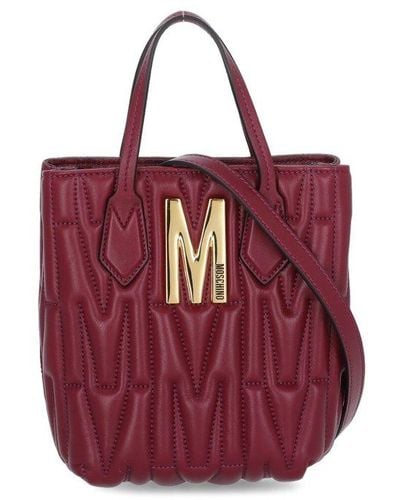 Moschino Quilted Monogram Top Handle Bag - Red