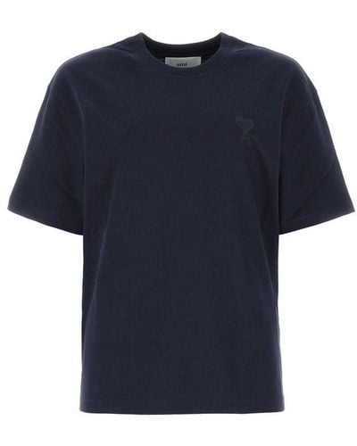 Ami Paris Navy Blue Cotton Oversize T-shirt