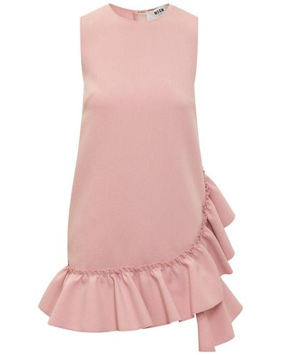 MSGM Asymmetric Ruffled Sleeveless Dress - Pink