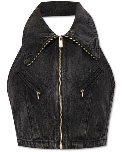 adidas Originals Cropped Open-back Denim Vest - Black