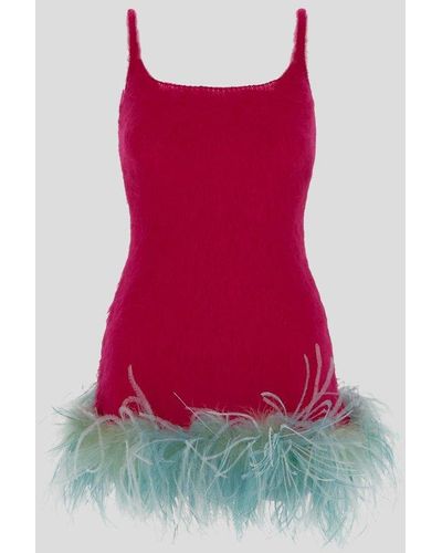 Saint Laurent Mini Dress With Feathers - Pink