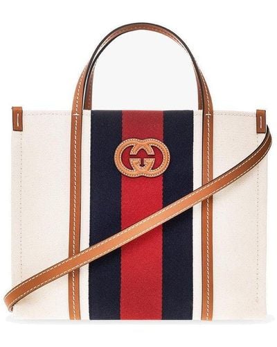Gucci Web Striped Detail Shopper Tote Bag - Red