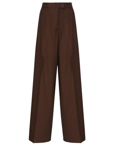 Sportmax Oversized Trousers In Stretch Wool - Brown