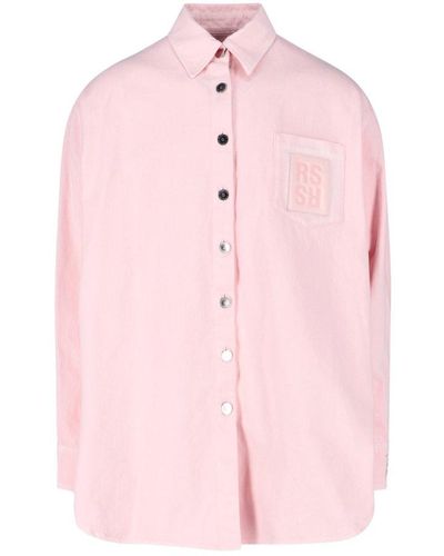 Raf Simons Logo Patch Long-sleeved Shirt - Pink