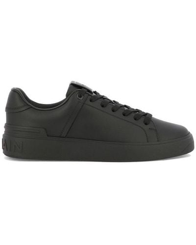 Balmain Logo Embossed Lace-up Trainers - Black