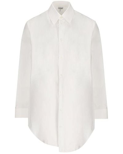 Loewe Trapeze Long-sleeved Shirt Dress - White