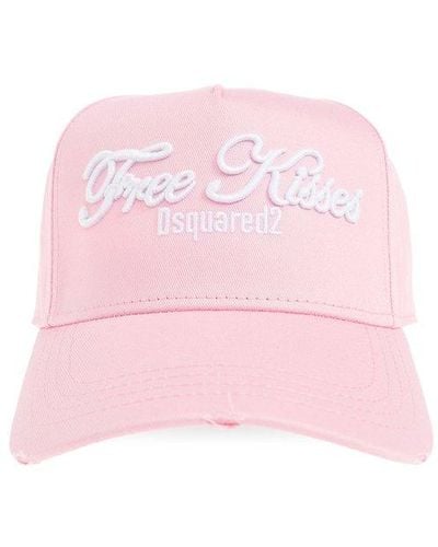 DSquared² Slogan-embroidered Distressed Baseball Cap - Pink