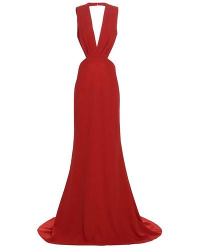 Elie Saab Cut-out Detail V-neck Long Dress - Red