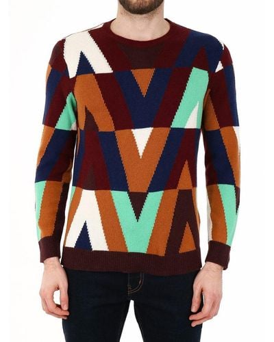 Valentino Optical Crewneck Knitted Pullover - Multicolour