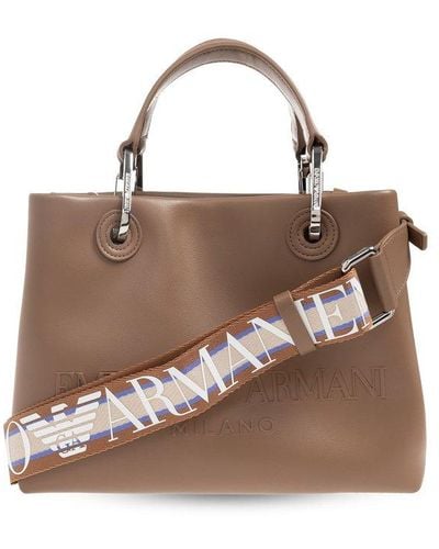 Emporio Armani Shopper Bag With Logo, - Brown
