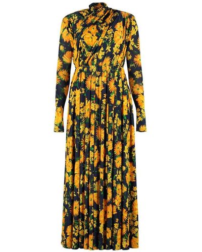 Balenciaga Floral Print Long Dress - Yellow