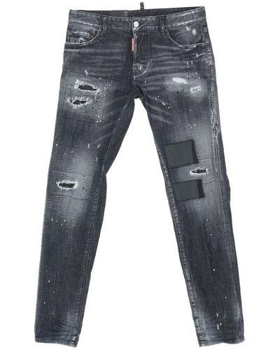 DSquared² Logo Patch Distressed Jeans - Blue